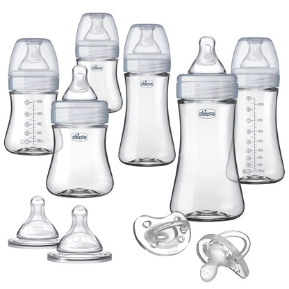 Chicco Duo 9oz Hybrid Baby Bottle, Real Glass Inside, Lightweight Plastic Outside, Patented Invinci-Glass Technology, Intui-Latch Nipple, 2-Pack, Clear/Pink