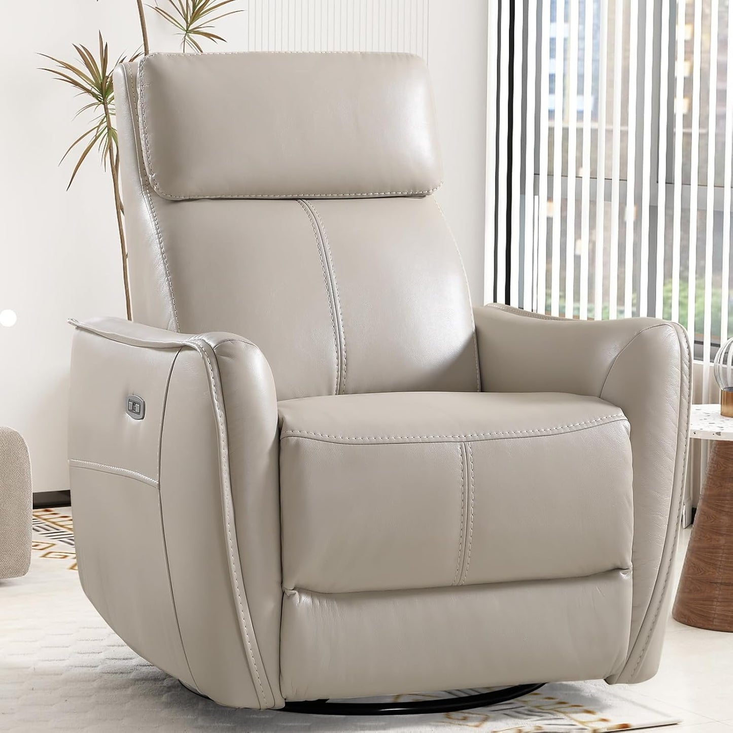 Bonzy Home Power Swivel Rocker Recliner Chair with USB Port, 23.2" Wide Seat, Fixed Lumbar Support, Upholstered Glider Chair for Nursery Living Room, Brown