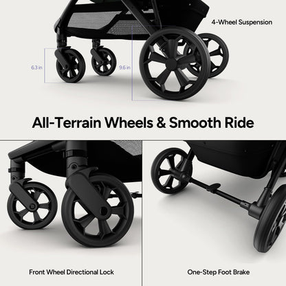 Mompush Baby Stroller, Convertible 2-in-1 with Bassinet Option, Infant Car Seat Compatible, Includes Adapter - Sturdy Full-Size Infant Stroller for Family Adventures