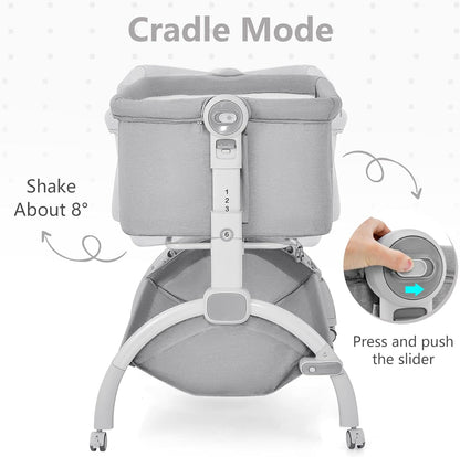 INFANS 3 in 1 Baby Bassinet, Bedside Sleeper, Rocking Cradle, Easy Folding Portable Safer Co-Sleeping Crib with Height Adjustable, Wheels Storage Basket Travel Bag for Infant Newborn (Gray)