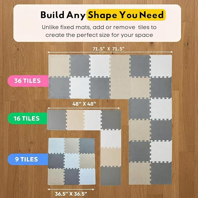 MioTetto Baby Play Mat, Comfortable Playtime Mat – Portable Foam Floor Tiles, Safe Baby mat for Floor for Crawling & Development, Soft Play mat for Babies, Stylish Interlocking Foam Tiles