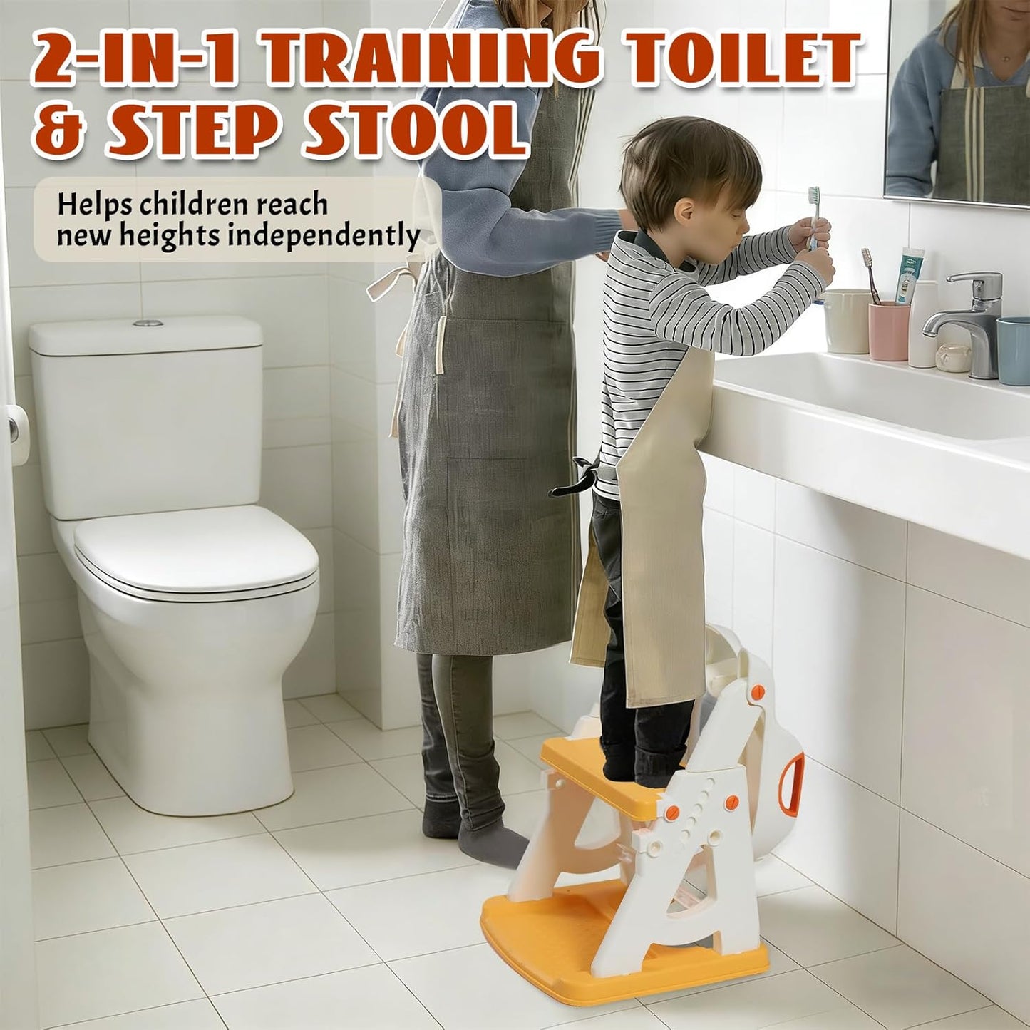 Potty Training Toilet Seat, Stable Potty Training Seat with Step Stool, 2 in 1 Toddler Toilet Seat with Steps for Kids Boys Girls, Toddler Potty Seat with Ladder, Splash Guard, Anti-Slip Pads (Gray)