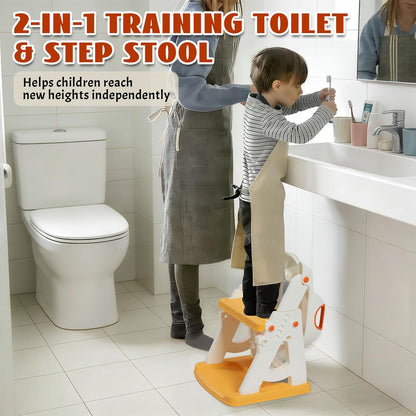 Potty Training Toilet Seat, Stable Potty Training Seat with Step Stool, 2 in 1 Toddler Toilet Seat with Steps for Kids Boys Girls, Toddler Potty Seat with Ladder, Splash Guard, Anti-Slip Pads (Gray)