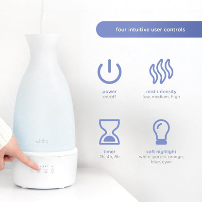 Ubbi Ultrasonic Humidifier, Easy Top-Fill Design, Adjustable Mist Control, Soft Night Light Glow and Quiet Operation for Nursery and Bedroom