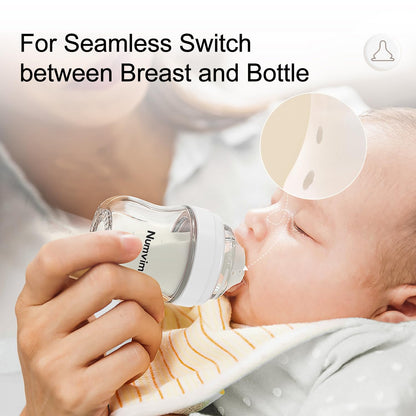 Natural Glass Baby Bottles Gentle & Slow Flow, Newborn Breastfeeding Bottle with Anti Colic Nipple for 0 Months Babies, 3 Packs (White (5 Ounce), 1 Count (Pack of 3))