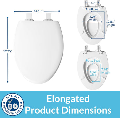 Mayfair NextStep2 Toilet Seat with Built-In Toddler Potty Training Seat, Slow Close, Easy Clean, Magnetic Removable Kids Seat, ELONGATED, Bone