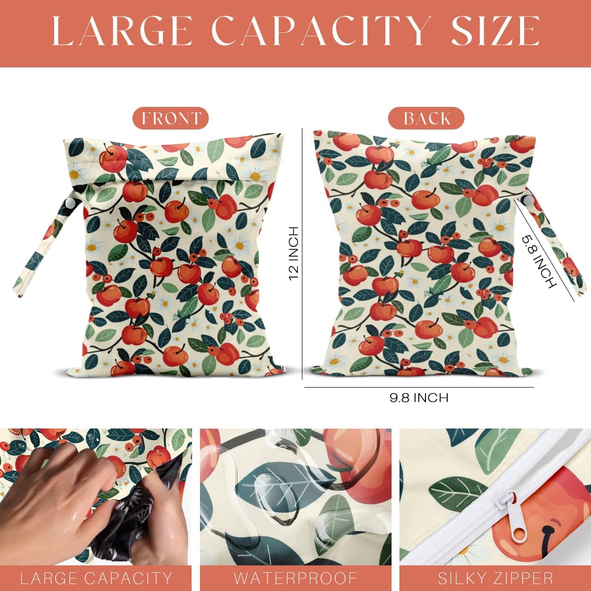4 Pack Cute Fruit Wet Bag Waterproof Washable Reusable Wet Dry Bag for Swimsuit Dirty Clothes Cloth Diaper Travel Beach Pool Yoga Gym Toiletries Travel Beach Essentials Watermelon Avocado Banana