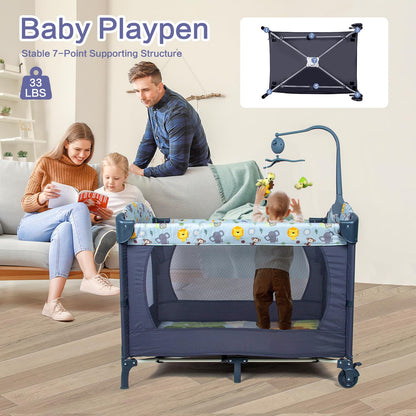 SIMPLGIRL 5-in-1 Baby Bassinet Bedside Crib, Pack and Play Long Next to Parents Bed Crib, Foldable Playard, Playpen Travel Bed Nursery Center for Girl Boy Infant Newborn