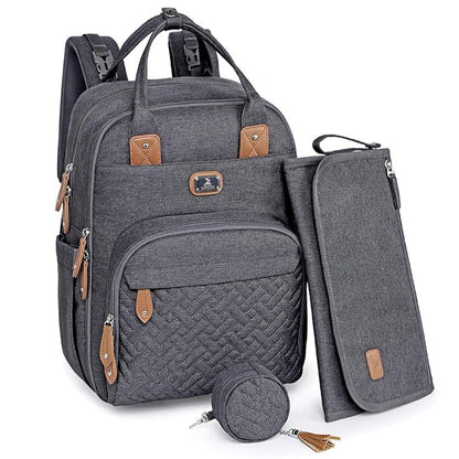 Dikaslon Diaper Bag Backpack with Portable Changing Pad, Pacifier Case and Stroller Straps, Large Unisex Baby Bags for Boys Girls, Multipurpose Travel Back Pack for Moms Dads, Dark Gray