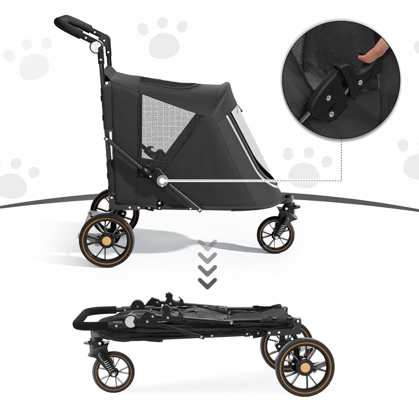 MoNiBloom Large Pet Stroller with Anti-Slip Ramp, Heavy Duty Dog Stroller Up to 99lb, Safe & Gentle Mobility Aid, All-Terrain Wheels, Idea for Injured, Disabled, & Senior Dog