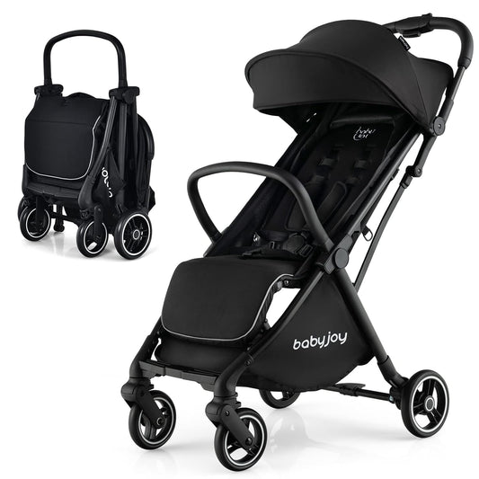 BABY JOY Lightweight Baby Stroller, Compact Travel Stroller for Airplane, Infant Toddler Stroller w/Adjustable Backrest & Canopy, Storage Basket, Self Standing Gravity Fold, Aluminium Frame (Pink)