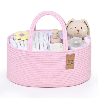 19L Baby Diaper Caddy Organizer, 16.8"x9.8"x9" Cotton Rope Diaper Basket, Changing Table Storage Caddy With Removable Divider, Baby Basket for Nursery, Car, Diapers, Baby Shower Gifts for Newborn