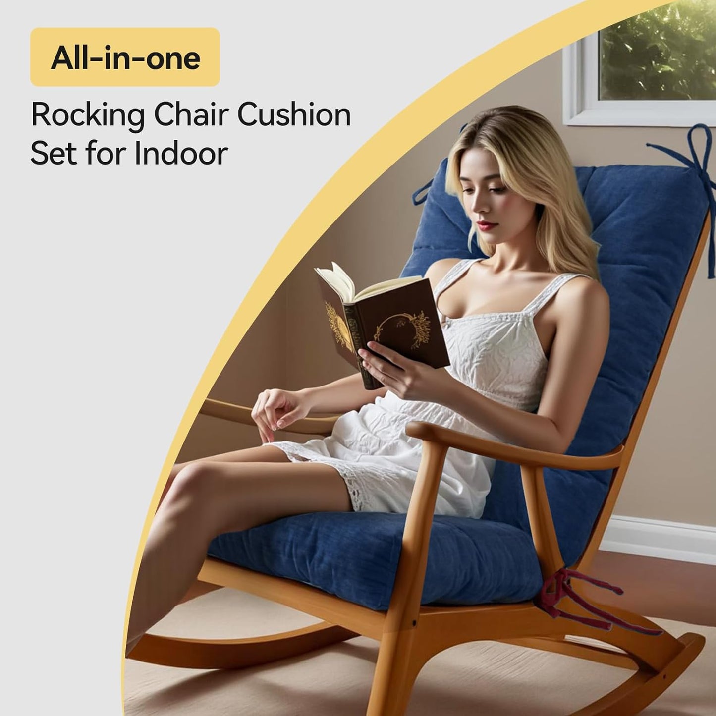 Millsilo Rocking Chair Cushions 3-Piece Set with Neck Pillow, Indoor Rocker Comfortable Tufted Non-Slip Pads with Ties, High-Density Foam Cushion for Adirondack Glider Chair, Orange, 52 x 19 x 4 Inch