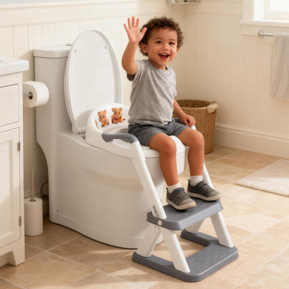 Potty Training Seat, SKYROKU Upgrade Toddler Toilet Seat for Kids Boys Girls, 2 in 1 Potty Training Toilet, Splash Guard Anti-Slip Pad Step Stool,New Sector-Shape Stabilized Base (8899+Grey)