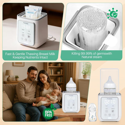 Freebaby Bottle Warmer,Fast Baby Bottle Warmer for Breast Milk & Formula, Accurate Temperature Control,Milk Warmer for All Bottles, Easy to use,24H Keep, Thawing, Sterilizing & Food Heating（Gray）