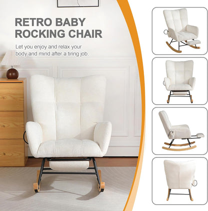 Rocking Chair Nursery with Airbag, Comfy Modern Nursery Rocking Reading Chair indoor with Footrest, Cozy Upholstered Glider Rocker Chairs for Living Room Bedroom Offices(Chenille, Dark Grey)