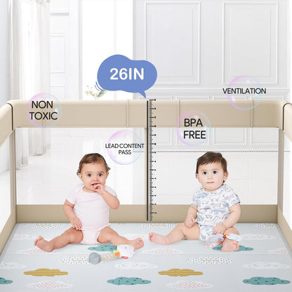 Fodoss Baby Playpen 50×50in, Small Play Pen for Babies and Toddlers, Playpen for Apartment, Play Yard, Activity Fence, Baby Playard with All-Side Mesh, Pull Rings