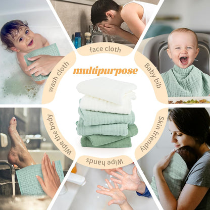 Muslin Burp Cloths 100% Cotton Baby Burp Cloths Soft, Absorbent 10x20 inches for Girls and Boys Baby Essentials