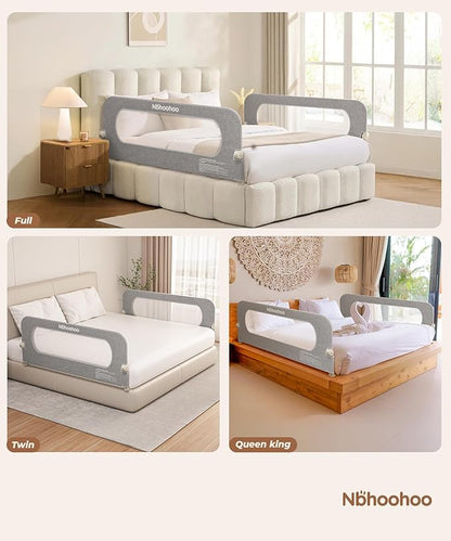 Bed Rail for Toddlers – 71" Swing Down Bed Guard with Double Crossbar Stability, Gap-Free Anti-Pinch Design for Queen & King Size Beds, Quick No-Tool Install (Gray, 71in)