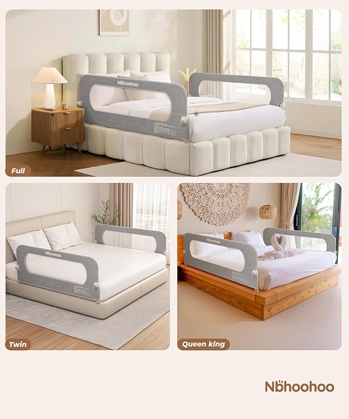 Bed Rail for Toddlers,Foldable & Swing Down,Gap Free Safety Anti-Pinch Double Crossbar Bed Guard More Stability,Quick No-Tool Installation for Twin, Full, Queen, King Beds (Gray, 47in)