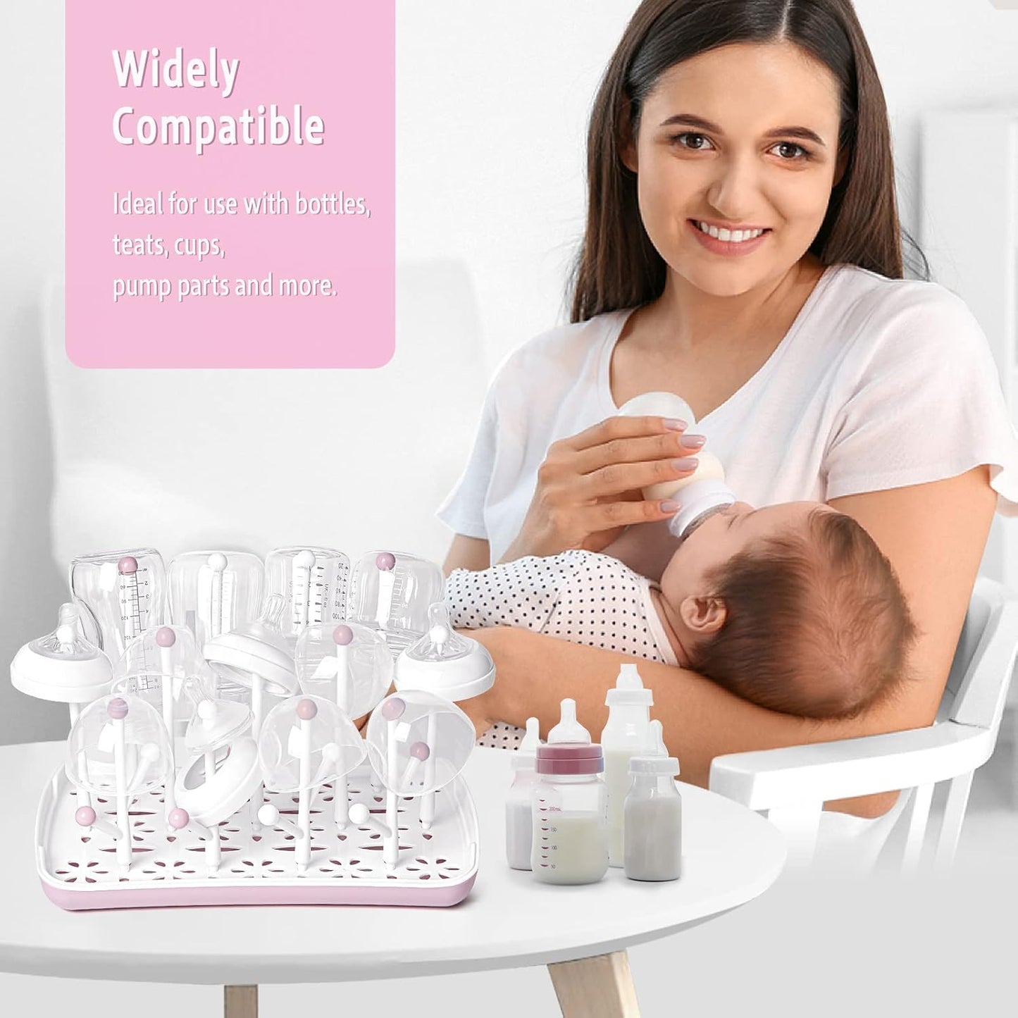 Baby Bottle Drying Rack with Tray, Termichy High Capacity Bottle Dryer Holder for Bottles, Teats, Cups, Pump Parts and Accessories, Gray