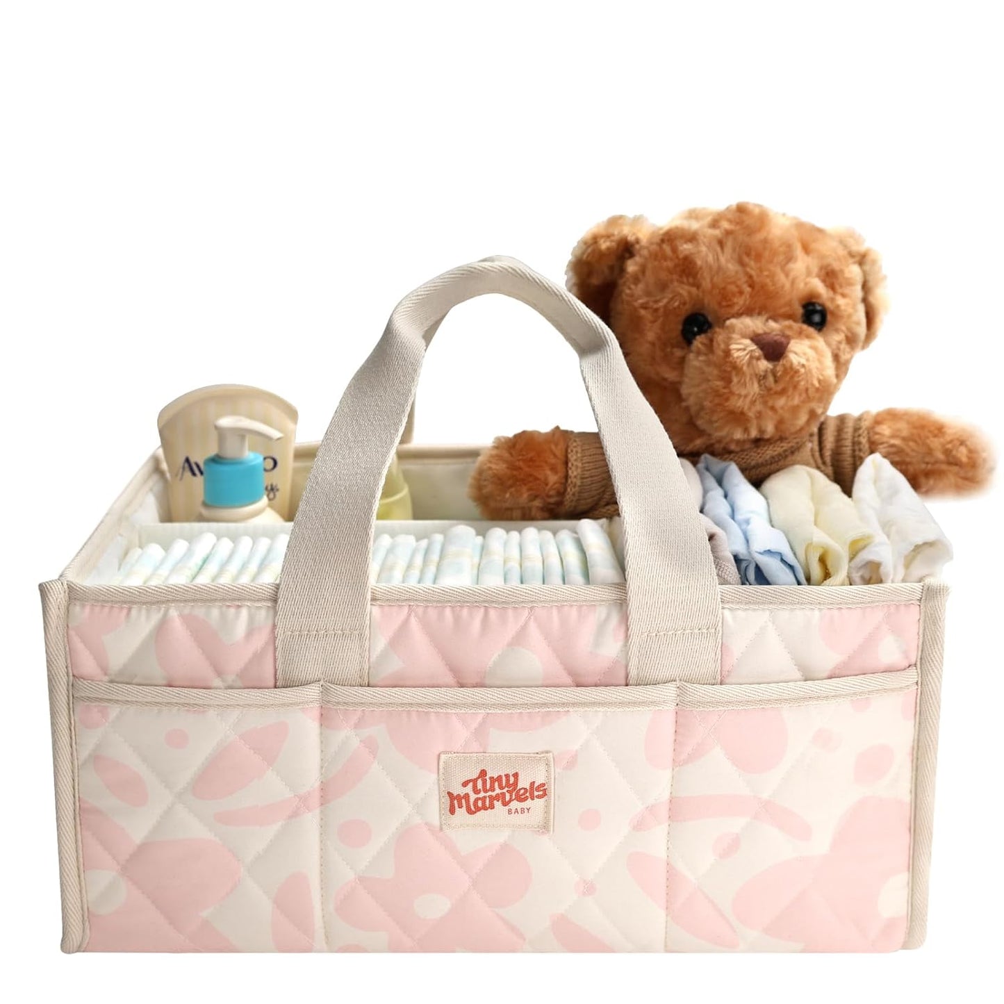 Tiny Marvels Diaper Caddy Organizer for New Parents, Baby Diaper Caddy with Water-Resistant Fabric, Structured Diaper Caddy Basket for Nursery, Car & Travel