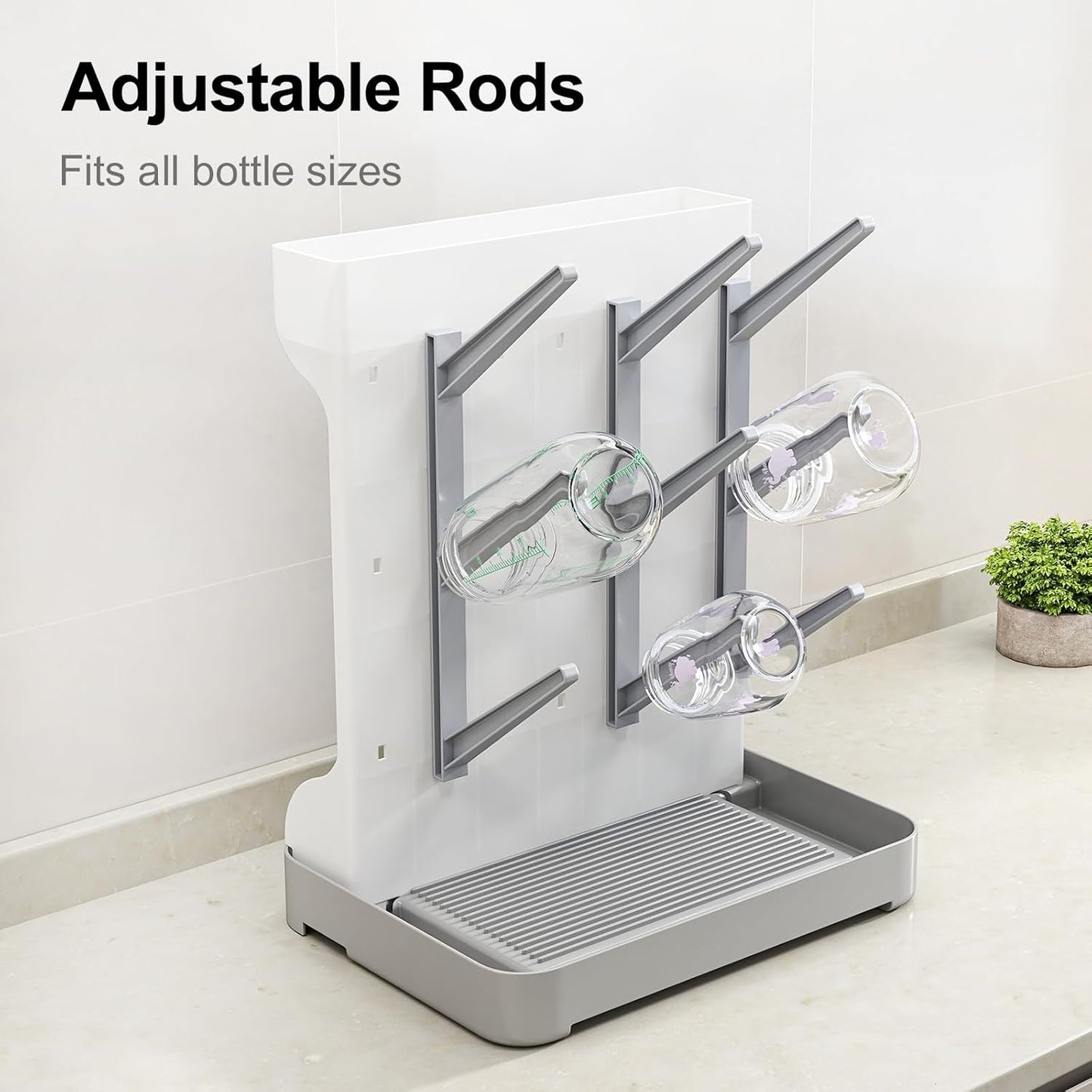 GoMaihe Baby Bottle Drying Rack: Space Saving Vertical Bottle Dryer Holder - Newborn Accessories Storage Stand Organize Brushes Pacifiers on Countertop - BPA-Free - Gray