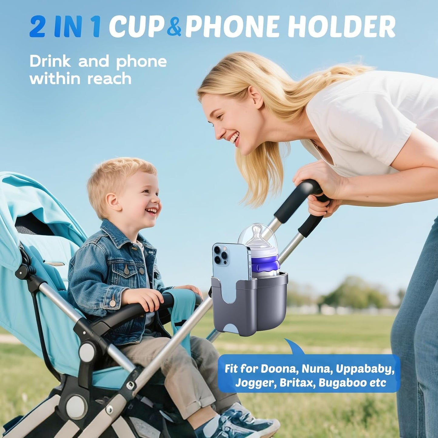 Guiseapue Cup Holder for Walker: Stroller Cup Holder Attachment with Phone Holder, Wheelchair/Stroller Accessories for Rollator, Bike, Scooter, Baby Essentials, First Mother‘s Day Gifts for New Mom