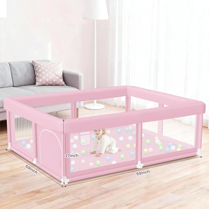 Hiaksedt Baby Playpen 50x50 Inch, Play Pens for Babies and Toddlers Baby Fence Play Yards for Indoor & Outdoor with Breathable Mesh Anti-Fall Playpen