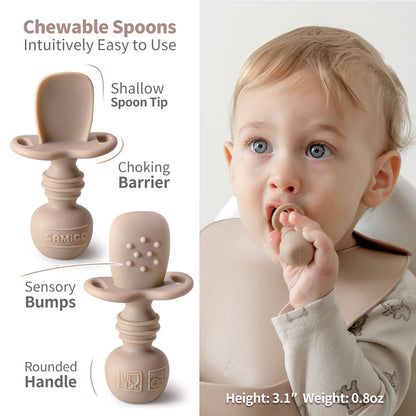 SAMiGO Silicone Baby Feeding Set, Baby Led Weaning Supplies, Suction Bowl Plate Bib Cup Self Feeding Spoons, Solid Food Eating Essentials, First Stage Utensils, 6+ Months