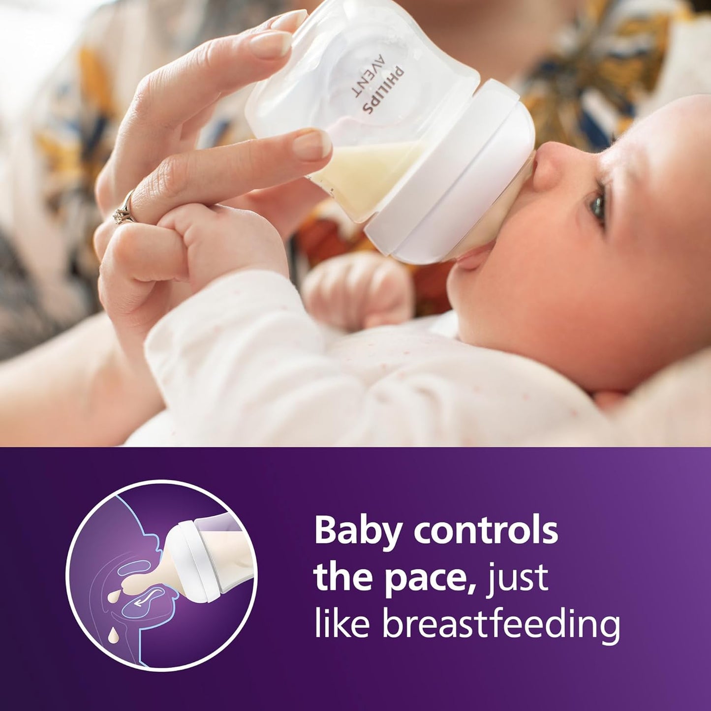 Philips Avent Natural Baby Bottles with Natural Response Nipples (Slow Flow, Flow 2), 4oz, 2-Pack, SCY900/02