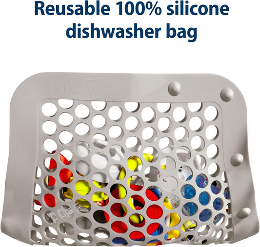 Dr. Brown's Dishwasher Bag with Adjustable Sizing, 100% Silicone, for Baby Bottles, Parts, Nipples, Breast Pump Accessories, and Pacifiers, Gray, BPA-Free, 1-Pack