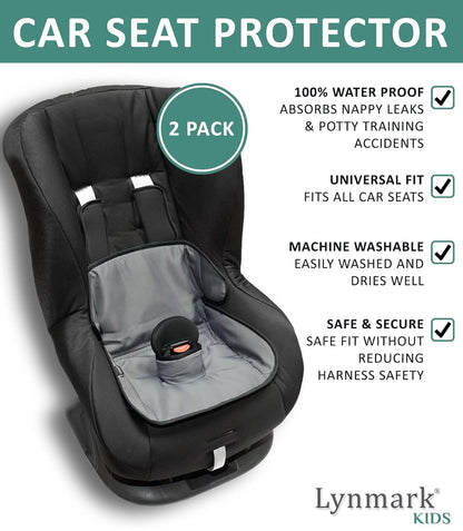Lynmark® 2x Potty Training Car Seat Protector Cover - Waterproof Soft Piddle Pads for Toddlers and Baby Carseat - Travel-Friendly Universal Washable Liner Mat for Spills, Nappy Leaks, Accidents - Grey
