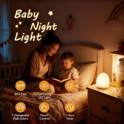 Night Light for Kids,Egg Night Light Light with 7 Colors Changing Mode & 30-Min Timer Portable Nursery Night Lamp forBaby Nursery & Kids Bedroom,DIY Hand-Painted Custom Lamp