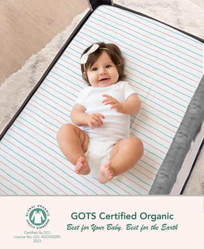 100% Organic Cotton Fitted Sheets for Graco Pack n Play, Babyletto, Pamo Babe, Hiccapop, Dream on Me, Evenflo, Baby Trend, Hygge Hush Portable/Mini Crib/Playards, Beka Bedside Bassinet 2 Pk