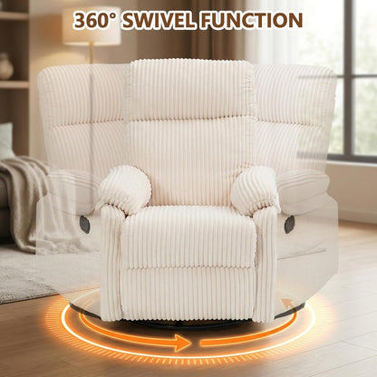 Manual Small Recliner Rocking Chair for Nursery/Relaxation, Corduroy Swivel Glider Recliner for Living Room Bedroom, Brown Rocking Chair Nursery Recliners for Small Spaces, Side Pockets (Brown)