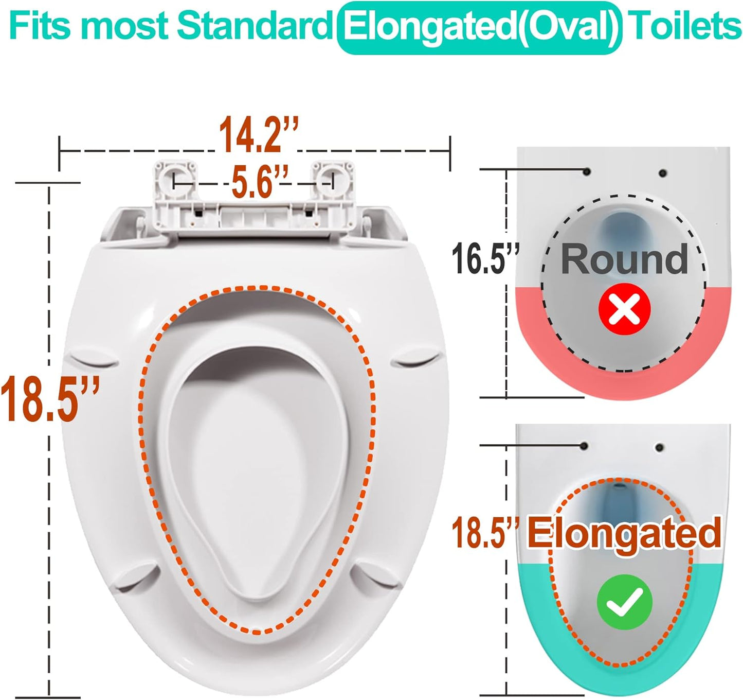 Elongated Toilet Seat with Built-in Potty Training Seat for Toddlers& Adults, Slow Close, Never Loosen, Heavy Duty, Ergonomic, Space Saving Toddler Toilet Seat(Elongated 18.5", Oval)