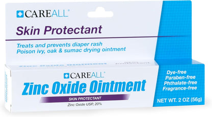 CareAll Zinc Oxide 20% Skin Protectant Barrier Ointment 2 oz, Relieves, Treats and Prevents Minor Skin Irritations due to Diaper Rash. Helps Seal Out Wetness. Protects Chafed Skin.