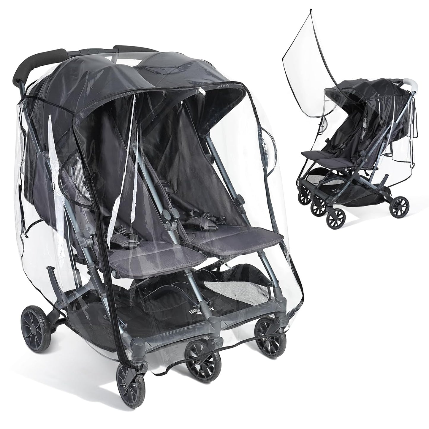 IvyWind Stroller Rain Cover for Double Tandem Stroller, Universal Size Weather Shield for Stroller, Breathable Double Stroller Cover for All-Weather Protection from Rain Snow Dust