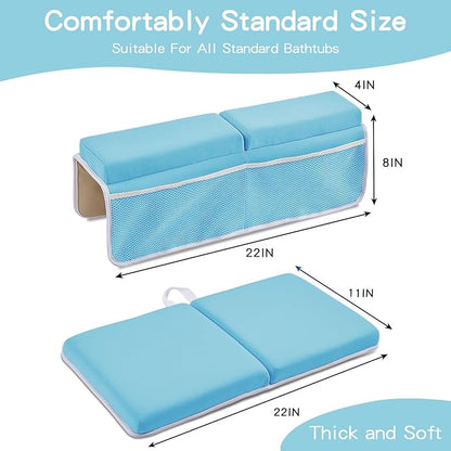 Baby Bath Kneeler and Elbow Rest Pad Set, Thick Soft Quick Dry Bathtub Mat with Toys Organizer, Blue