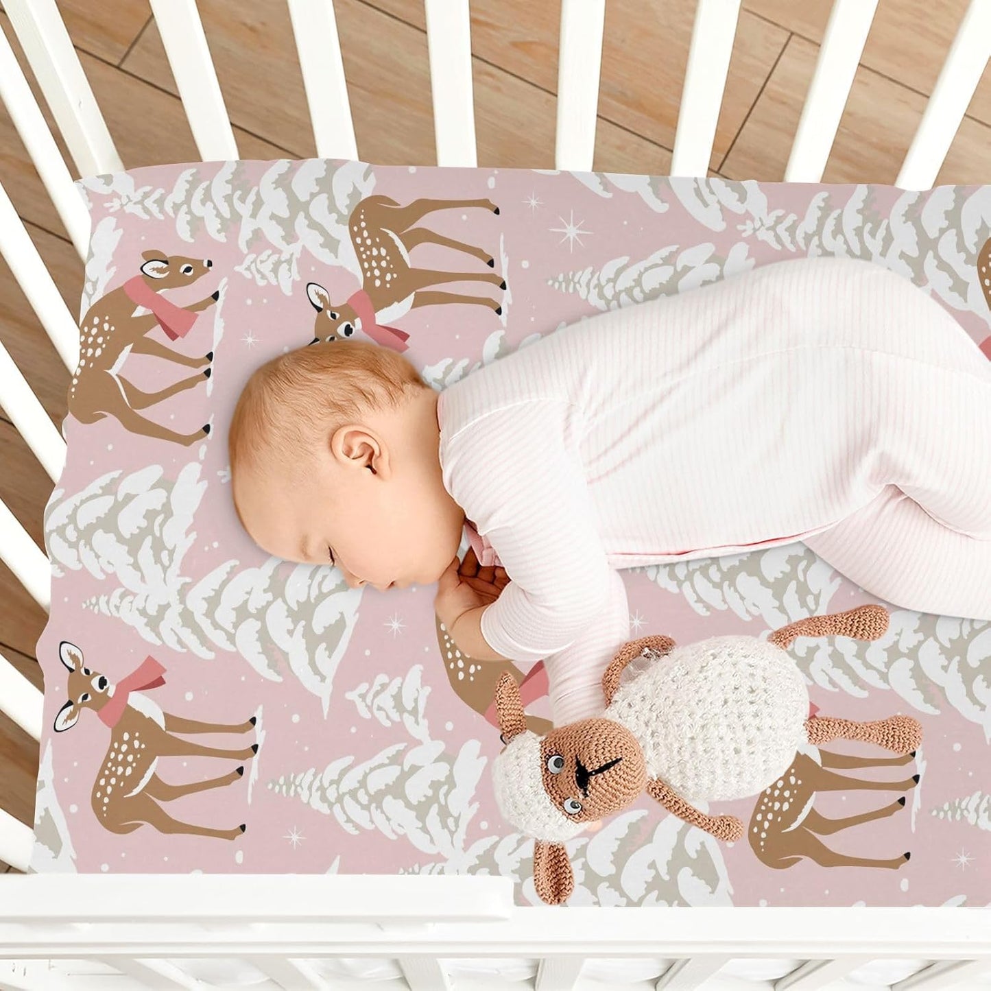 Fitted Crib Sheets White Bears with Clouds Stretchy Portable Playard Sheets for Baby Toddler, Breathable Soft Mini Crib Mattress 39 x 27 in for Boys and Girls