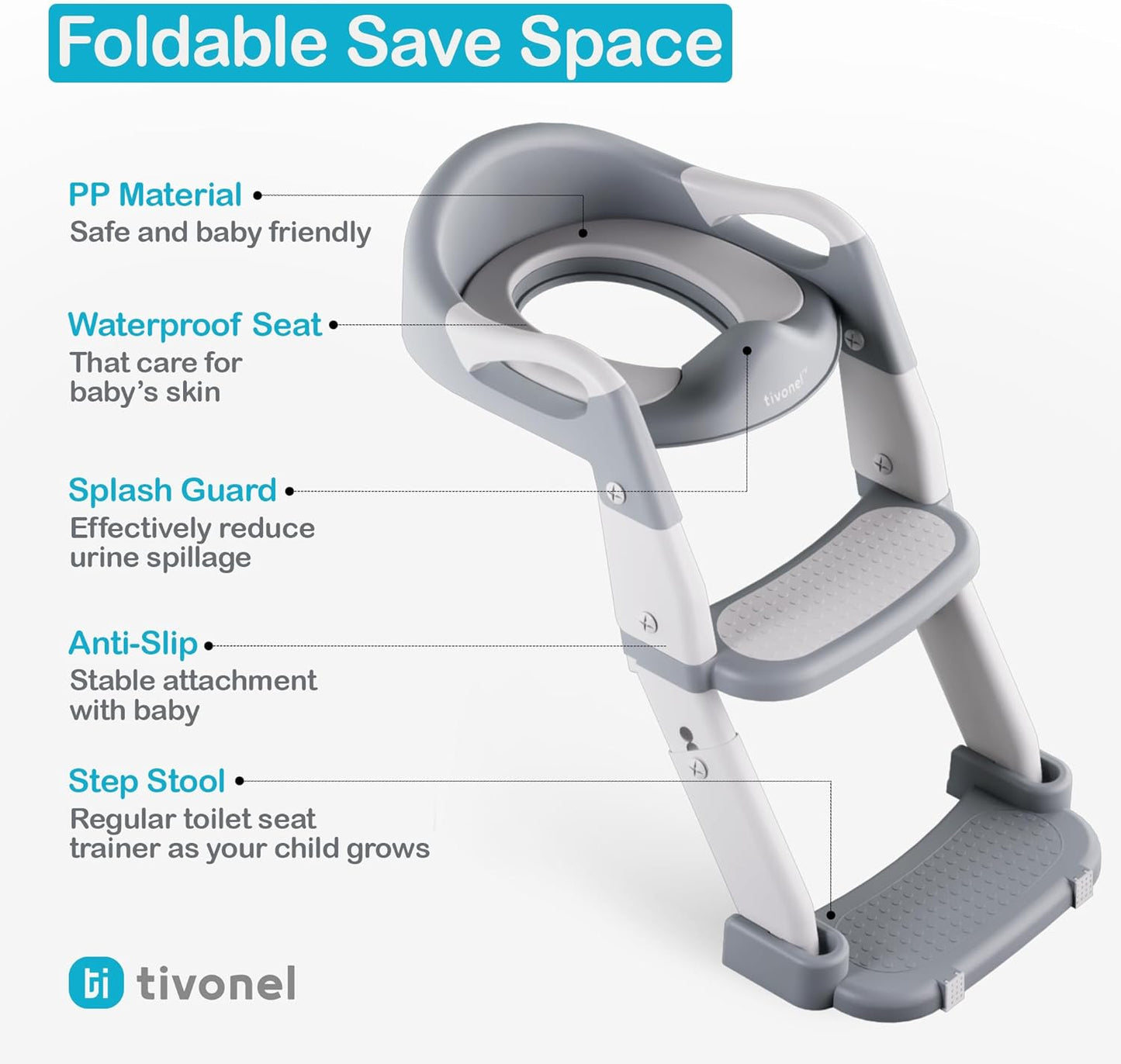 3-in-1 Toddler Potty Training Toilet Seat with Ladder | Foldable Toilet Potty Training Seat with Step Stool Ladder | 5-Level Adjustable Height | Soft Cushion, Splash Guard & Anti Slip Pad