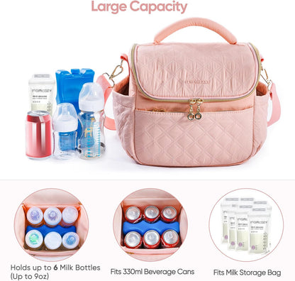 SFYBYHEART Breastmilk Cooler Travel Bag with Ice Pack for 6 Baby Bottles Up to 9 Ounce - Insulated Bottle bag for Daycare - Breastmilk Storage Bag - Baby Bottle Cooler Bag - Bottle Holder