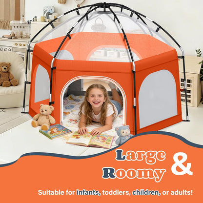 Baby Playpen with Canopy, Portable Outdoor & Indoor Baby Beach Tent for Babies and Toddlers, Foldable Play Yard with Mosquito Net, Travel Play Yard Includes Sand Stakes & Carry Bag