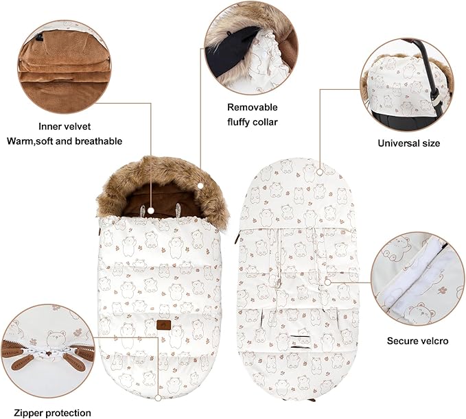 HOUSBAY Baby Stroller Bunting Bags Stroller Footmuff Universal Sleeping Bag Winter Outdoor Hooded Bunting Bag Windproof and Water-Resistant Suitable Below 5 ℃