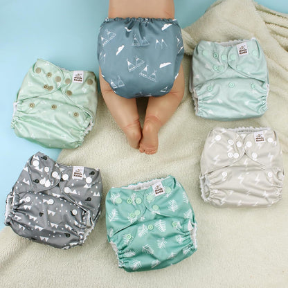 Mama Koala 3.0 Pocket Cloth Diapers for Babies with AWJ Lining, 6 Pack with 6 4-Layer Natural Cloth Diaper Inserts - Reusable and Washable Pocket Diapers(Hardworking Bees) - Colors B