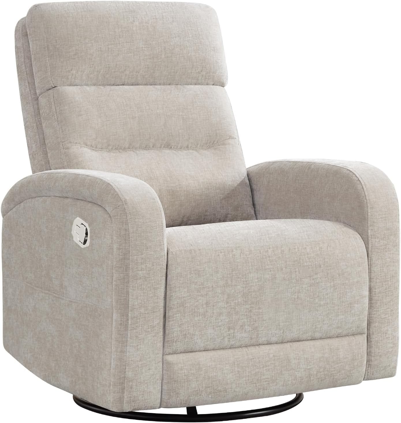 Power Swivel Rocker Recliner Chair for Nursery, Swivel Reclining Rocking Chairs, Electric Glider for Living Room, Upholstered Recliner Chairs for Bedroom, Corduroy White
