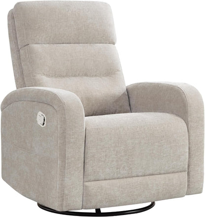Power Swivel Rocker Recliner Chair for Nursery, Swivel Reclining Rocking Chairs, Electric Glider for Living Room, Upholstered Recliner Chairs for Bedroom, Corduroy White
