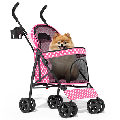 MoNiBloom 4 Wheels Pet Stroller, Easy-Fold Puppy Cage Jogger Stroller with Sun Cover, Pad and Rear Storage Bag, Breathable and Visible Mesh for Small/Medium Pets up to 22 lbs, Black