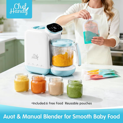 Chefhandy Baby Food Maker, Steamer & Blender with Stainless Steel Basket, Puree Maker with Auto/Manual Blend, Bottle Warmer & Sterili-zer, Safe & Easy-to-Clean Compact Baby Food Processor (Yellow)